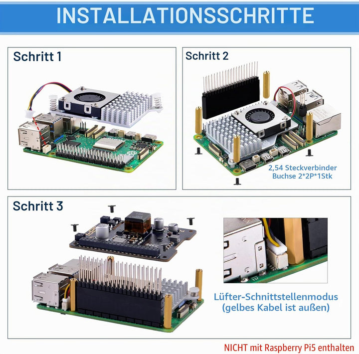 GeeekPi P30 PoE+ HAT für Raspberry Pi 5/4B/3B+, mit offiziellem aktiven Kühler für Raspberry Pi 5 2G