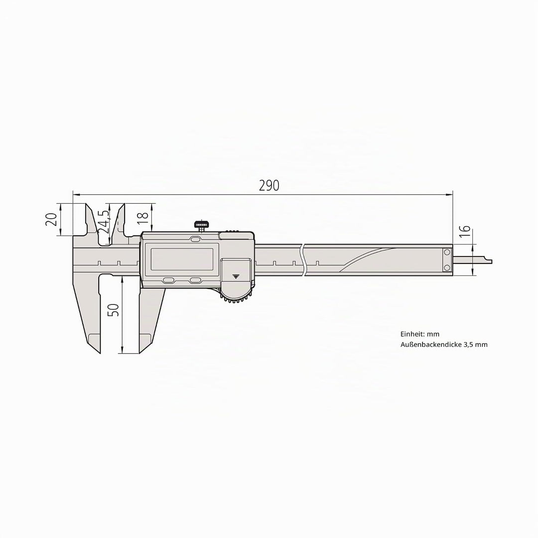 MITUTOYO Digital Messschieber ohne Datenausgang DIN 862, Tiefenmass flach 0-200 mm, 1 Stück,500-182-