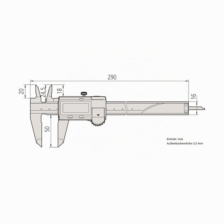 MITUTOYO Digital Messschieber ohne Datenausgang DIN 862, Tiefenmass flach 0-200 mm, 1 Stück,500-182-