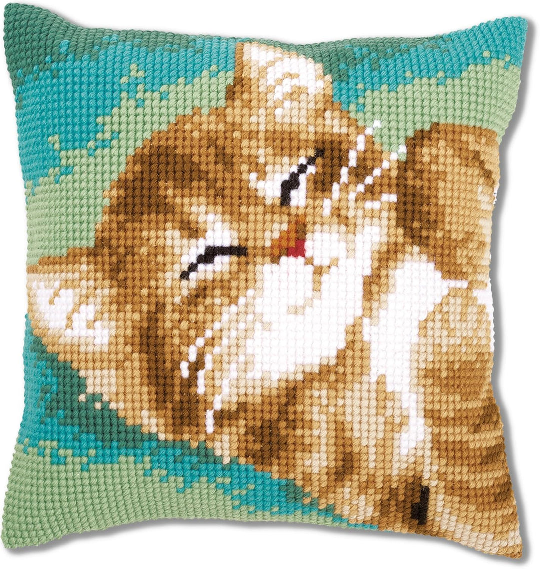 Vervaco Kreuzstichkissen Katze Kreuzstickpackung vorgedruckt, Aida, weiss, 40 x 40 x 0,3 cm
