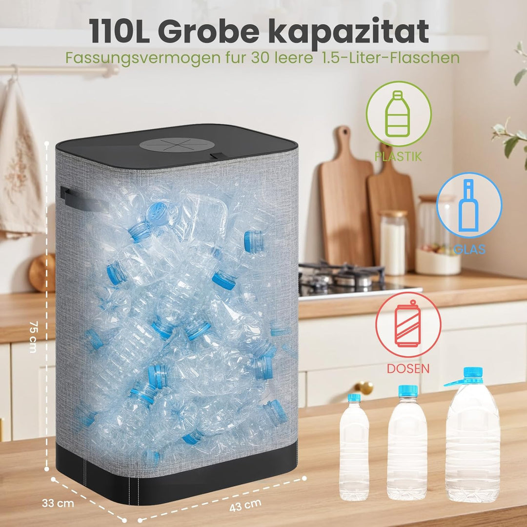 110L Gross Pfandflaschen Sammelbehälter mit Deckel, Flaschensammler Leergut,Recycling -Behälter Leer