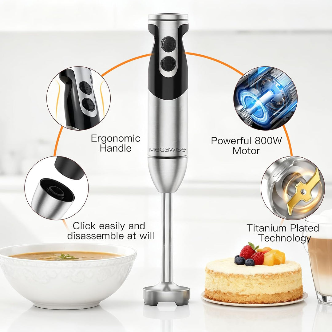 MegaWise 3-in-1 Stabmixer mit Titanbeschichtung, 400W Leistung mit 12 Geschwindigkeiten, 80% Schärfe