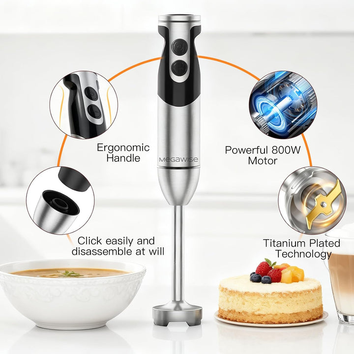 MegaWise 3-in-1 Stabmixer mit Titanbeschichtung, 400W Leistung mit 12 Geschwindigkeiten, 80% Schärfe