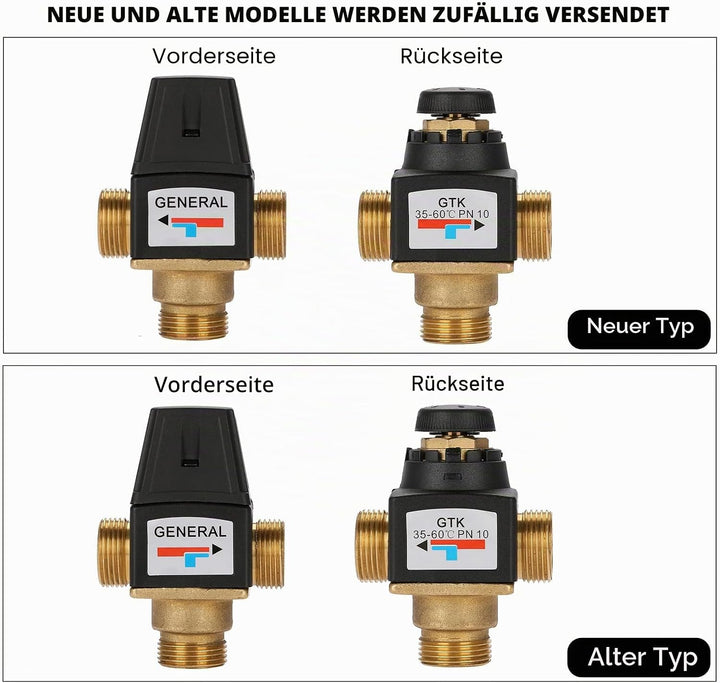 Thermostat Wassermischventil, 3-Wege Aussengewinde DN20 Messing Wassermischventil für Solarwarmwasse