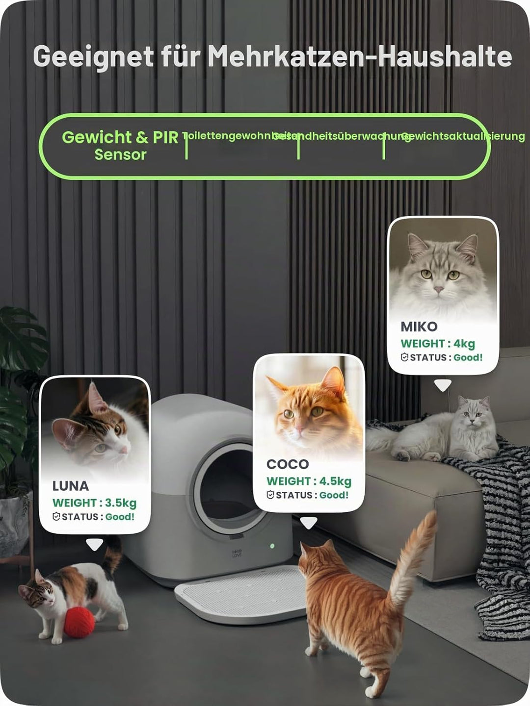 HHOLOVE Katzenklo Selbstreinigend Katzentoilette Gross XXL, Automatisches Katzenklo Elektrisches, AP