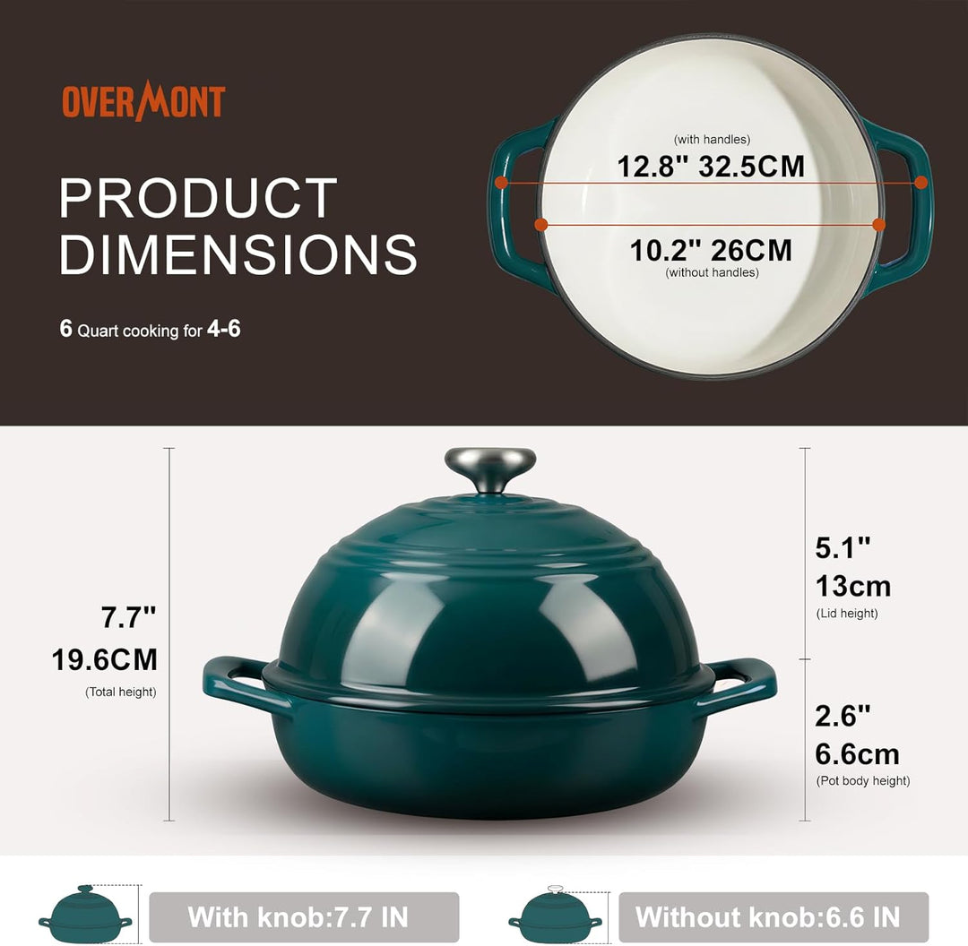 Overmont Gusseisen Topf Emaille Brotbacktopf - 5.7L Bräter Schmortopf mit Deckel und Kochbuch – für