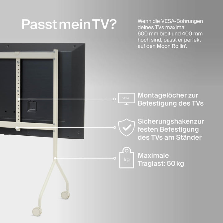 Pedestal Moon Rollin’ TV Ständer mit Rollen – Für 40–70 Zoll Bildschirme | Mobiler & stilvoller TV R