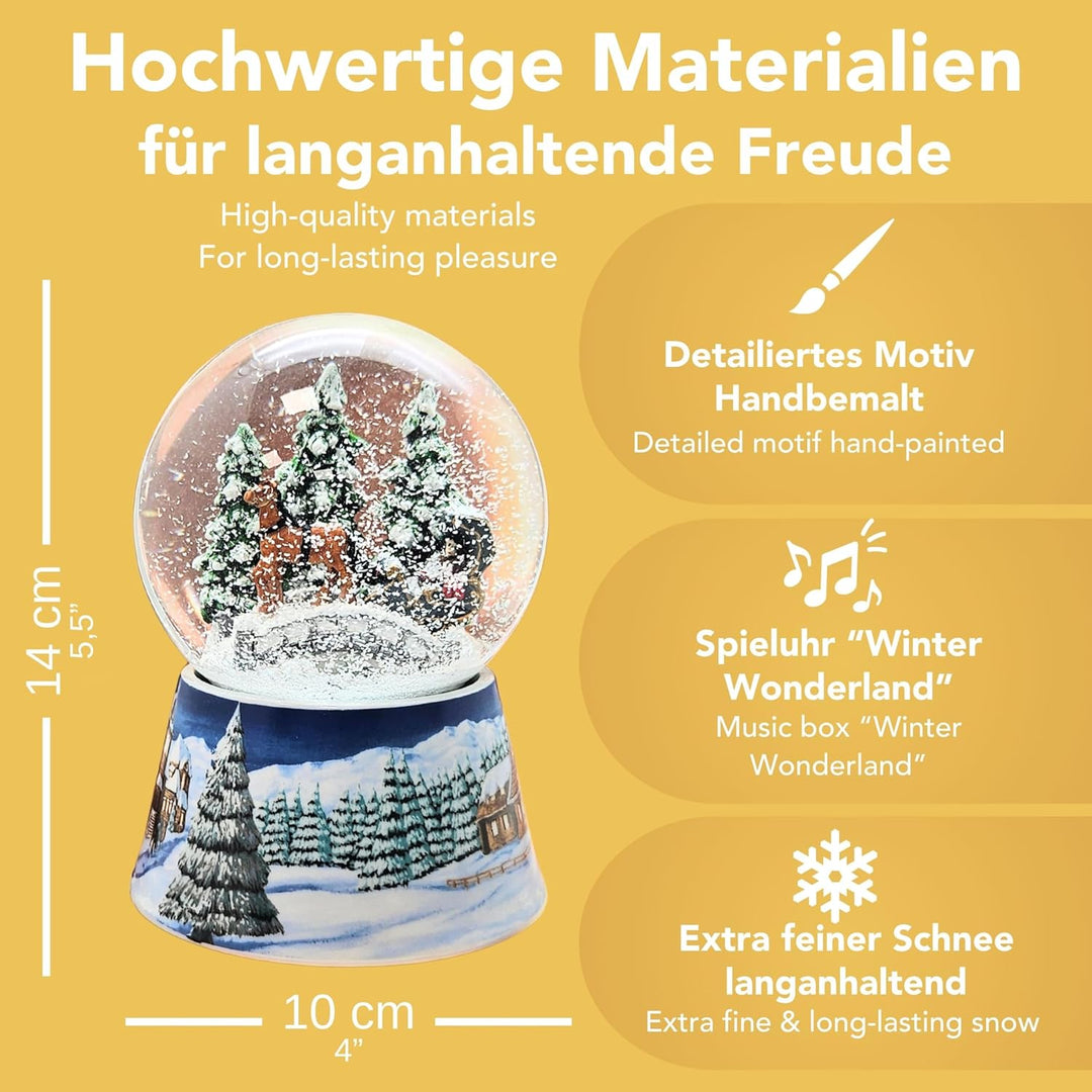 Weihnachts-Schneekugel mit Musik | Nostalgische Kutschfahrt über Brücke | Sockel Winterlandschaft Mi