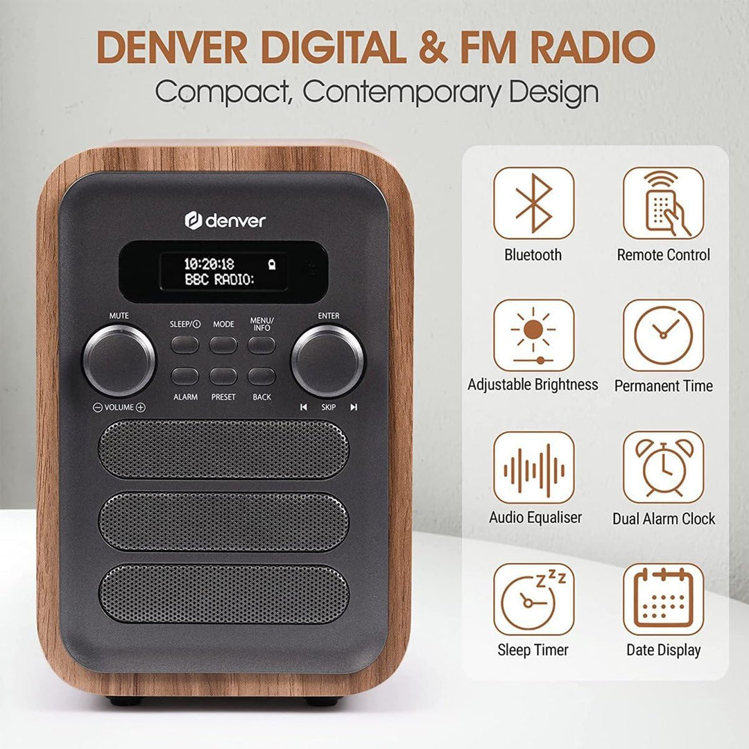 Denver DAB-48 DAB+ Radio mit FM Tuner und Bluetooth, Grau