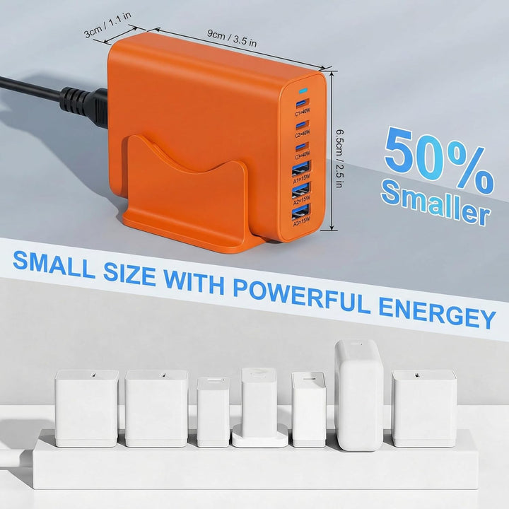 6 Ports Ladestation Schnellladegerät, 165W USB C Schnelllade Netzteil, PD Power GaN Ladegerät kompat