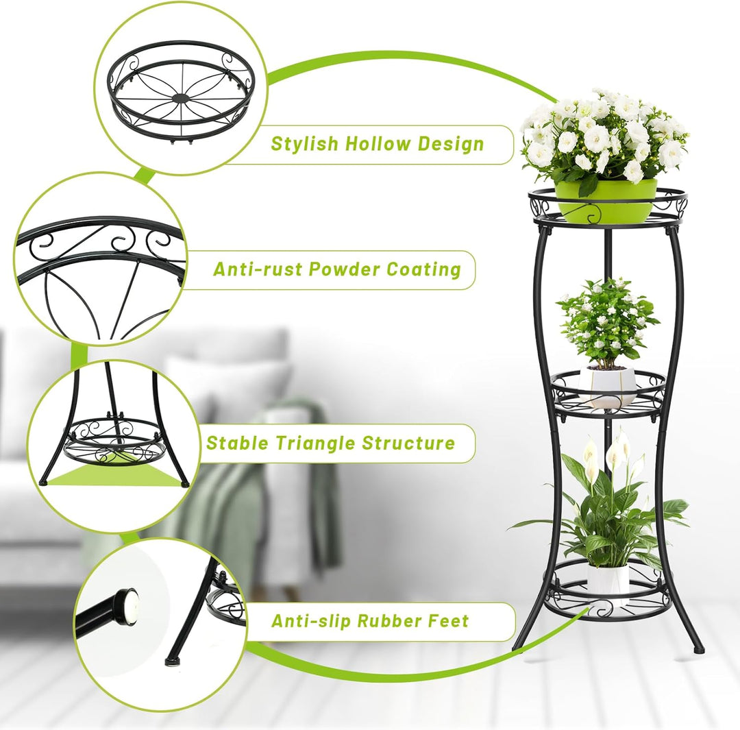 JC-Houser 3 Tier Blumenständer Pflanzenregal, 88 cm Pflanzenständer Metall Blumenregal, Modern Blume