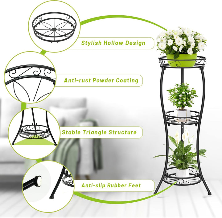 JC-Houser 3 Tier Blumenständer Pflanzenregal, 88 cm Pflanzenständer Metall Blumenregal, Modern Blume