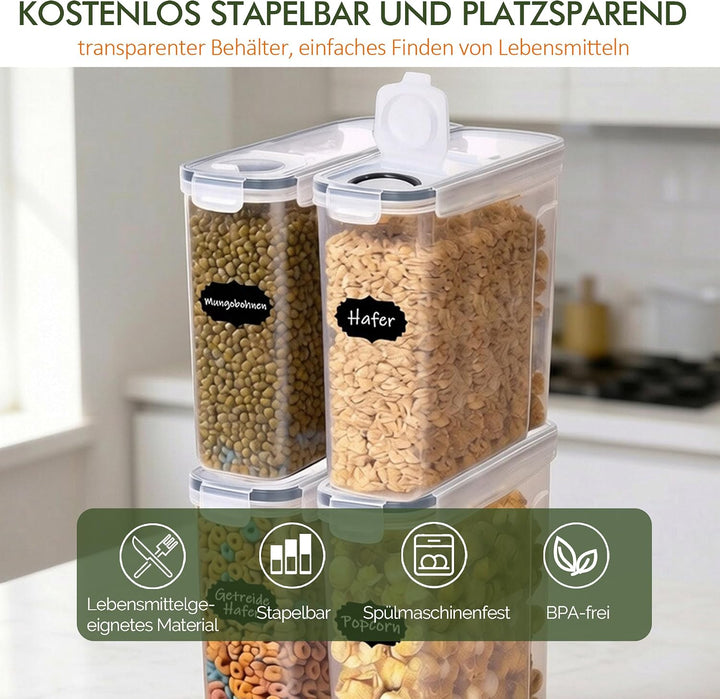 GREELUE Vorratsdosen mit Deckel Luftdicht Set, 4 Stück 4L Aufbewahrungsbox | Mit Deckel Küche, BPA-f