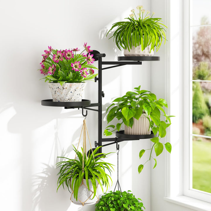 iDavosic.ly Wand Pflanzenhalter, Metall Blumenständer mit 2 Haken, Wandmontage Blumenregal für Fenst