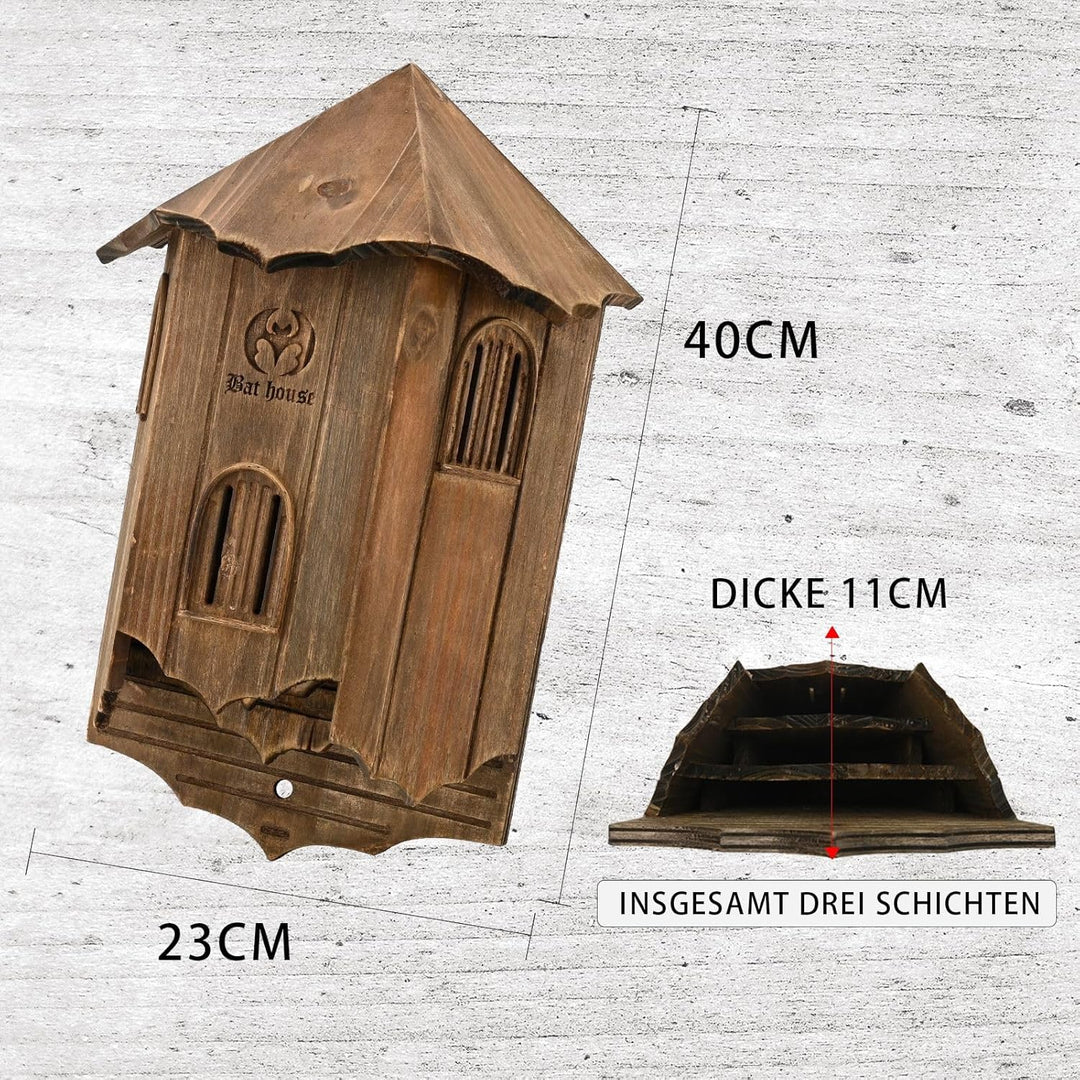 Burg Fledermaushaus aus Holz für den Aussenbereich – Grosse Box mit drei Kammern, perfekt entworfen,