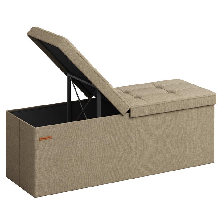 SONGMICS Sitzbank mit Stauraum, Truhe faltbar, Aufbewahrungsbox 38 x 110 x 38 cm, Klappdeckel, 300 k