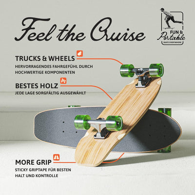 Apollo Mini-Longboard | Midi Cruiser als Komplett-Board, 70cm (30x8) | wendiges Kick Tail Mini Longb