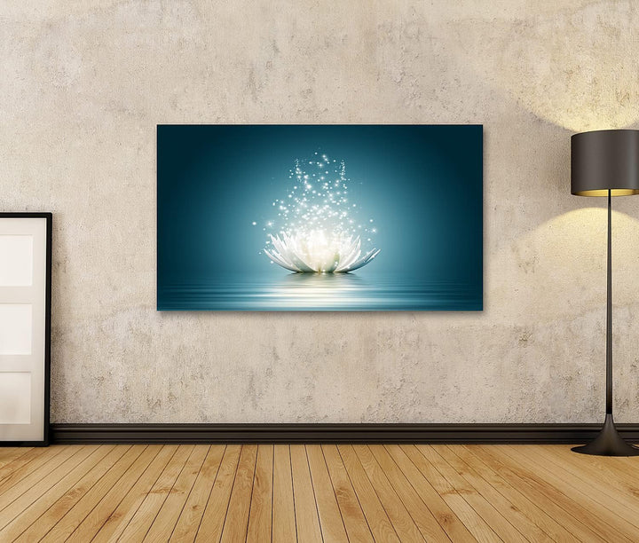 islandburner Bild auf Leinwand Lotusblume Glitzer Vor Blauem Hintergrund Bilder Wandbilder Poster, 8