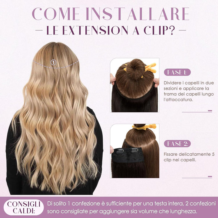 UK FASHION SHOP Clip Extensions In 100% Remy Echthaar für Frauen dunkelbraun glatt dick V-Form ein S