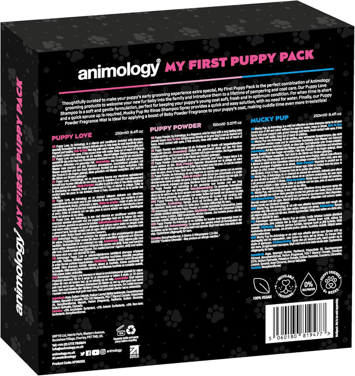 Animology My First Puppy Pack Sanftes Welpenpflege-Geschenkset mit Shampoo, Spray ohne Ausspülen und