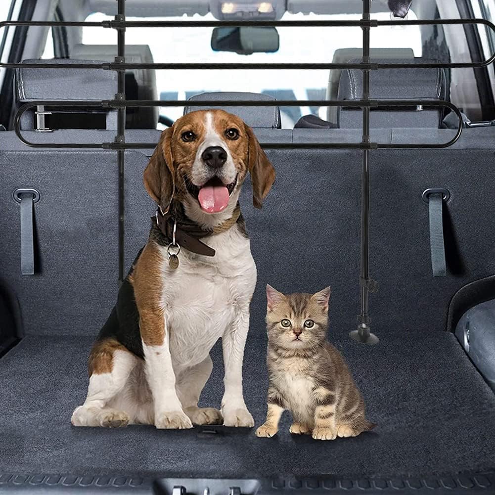 BAKAJI Universal Hundegitter mit Teleskopstange, Gepäcknetz für Tiertransport, verstellbares Eisen,