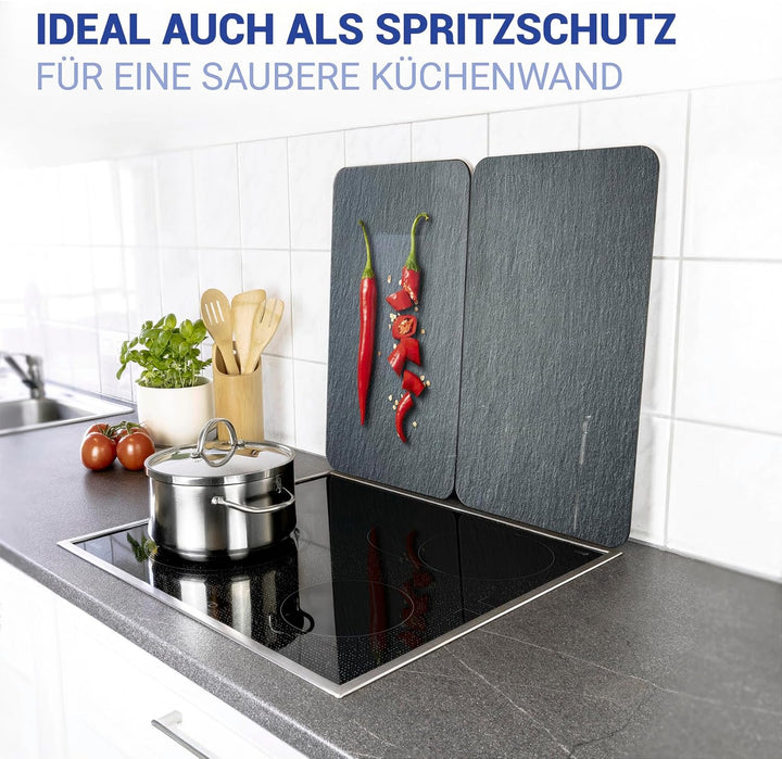 WENKO Herdabdeckplatte Universal Cayenne, 2er Set Herdabdeckung für alle Herdarten, Gehärtetes Glas,