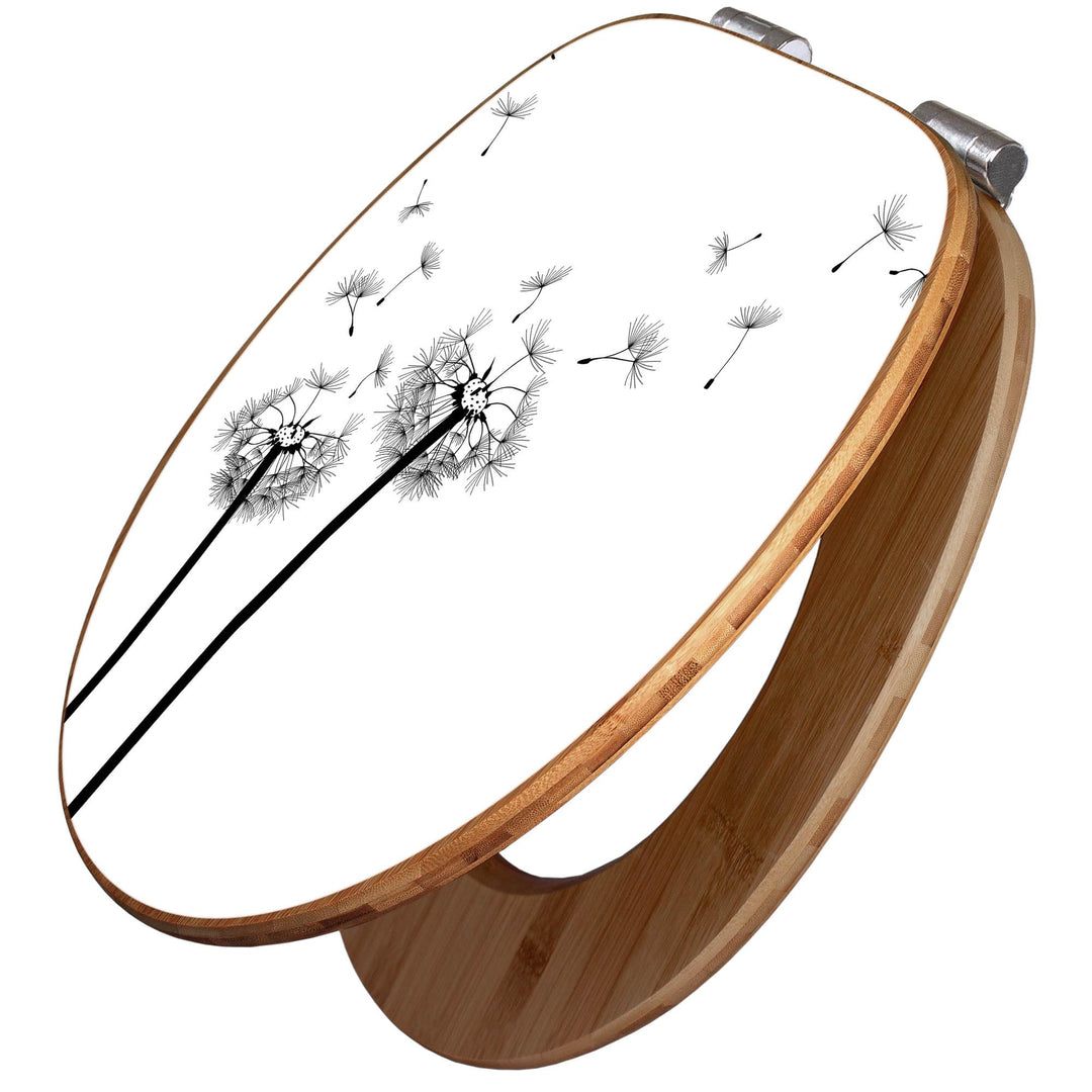 banjado® Design WC Sitz Bambus Absenkautomatik mit Motiv Pusteblume 2 / Toilettendeckel mit Absenkau