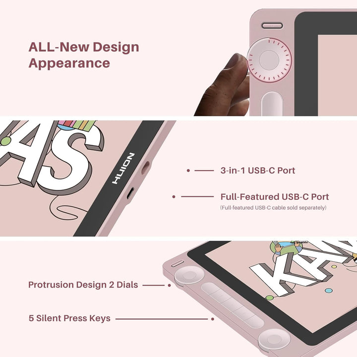 HUION Kamvas 13 Gen 3 Grafiktablett mit Display, Volllaminiertes Zeichentablett mit Anti-Sparkle Can