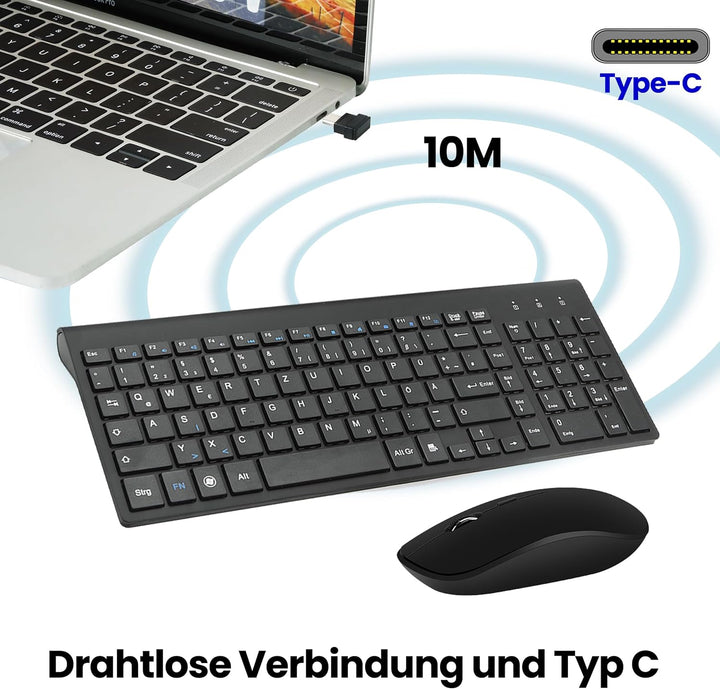 USB C Wireless Tastatur und Maus Combo, Full Size Typ c Tastatur und Maus Kompatibel für Win 7/8/10,