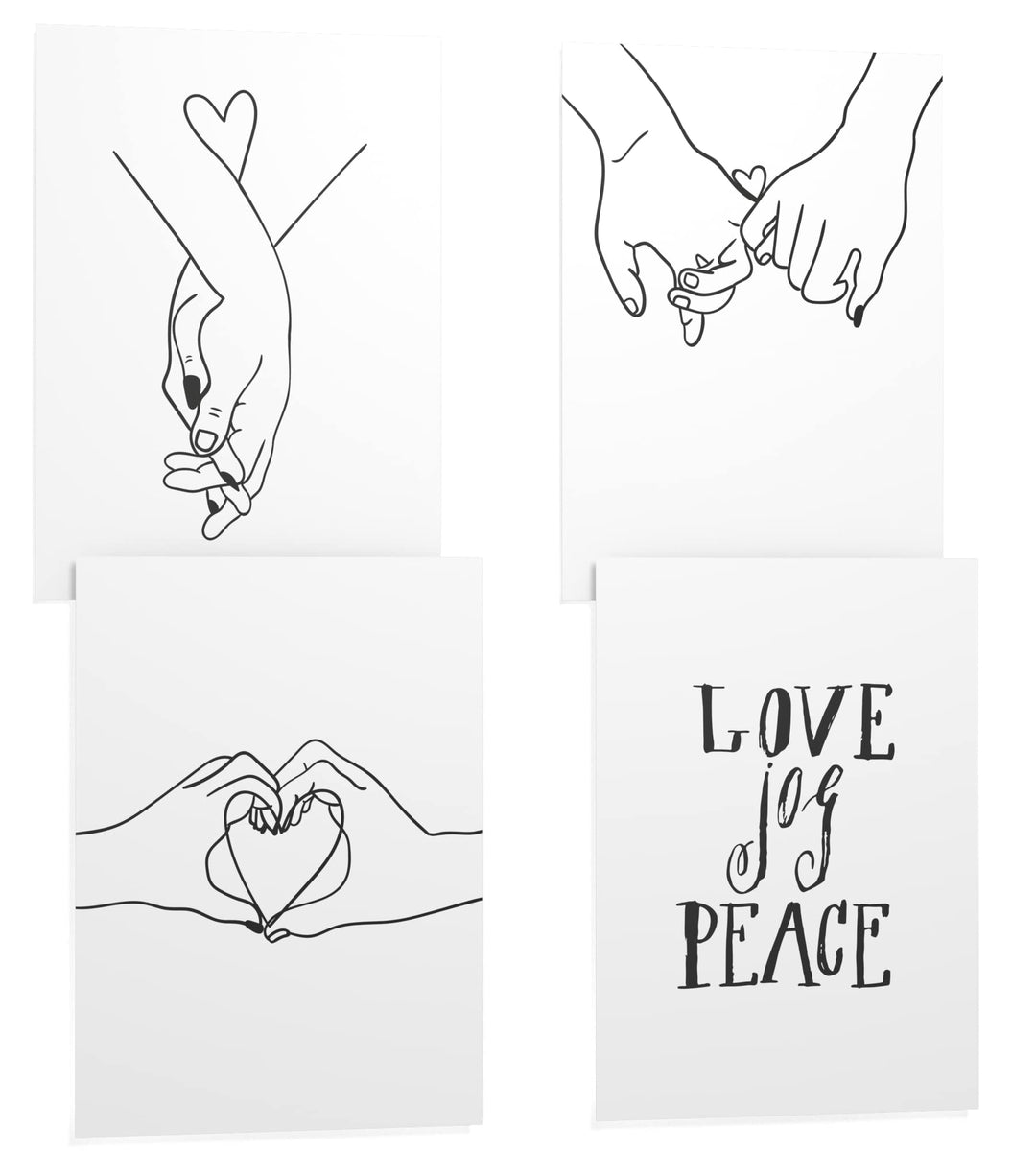 Papierschmiede® Premium Spruchposter Set 4er DIN A1, Motiv: Love Hands, Typografie Bilder Wohnzimmer