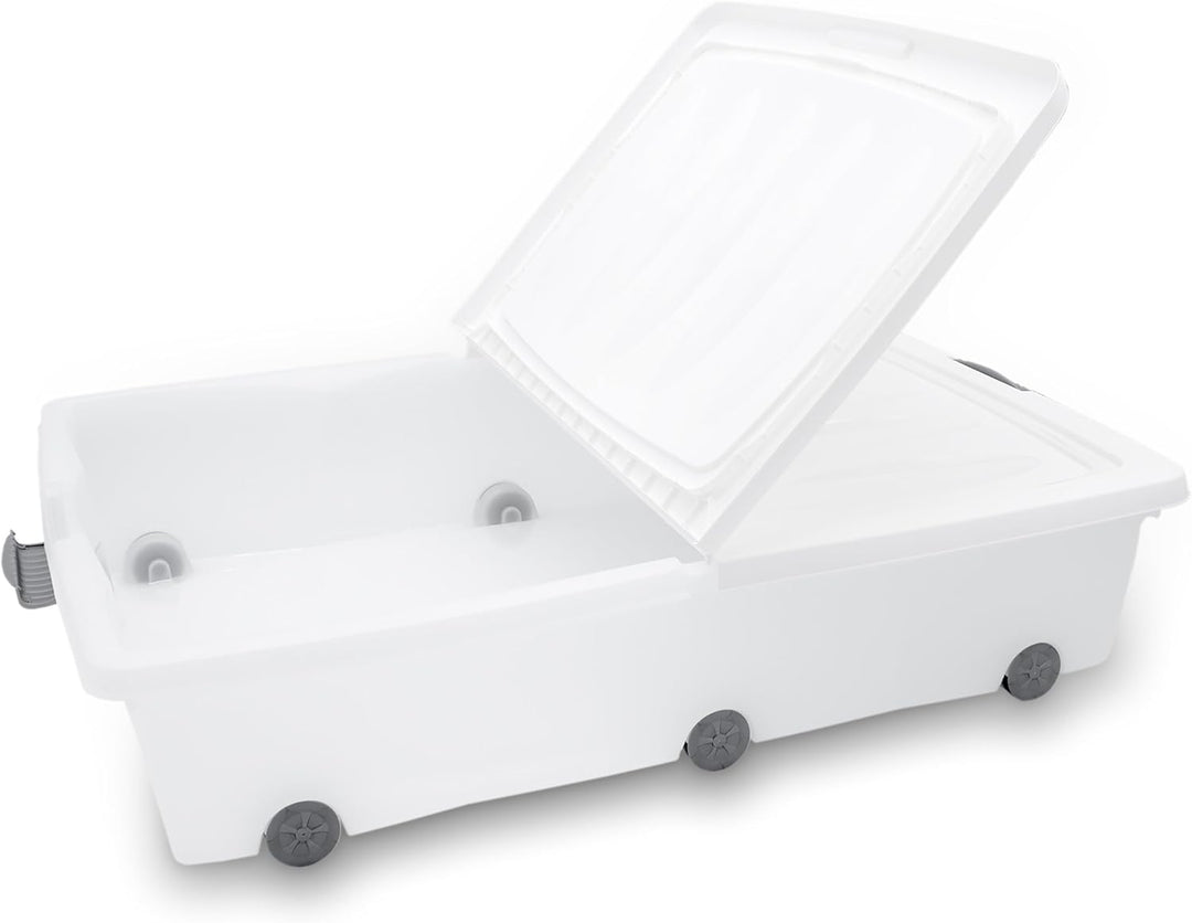 Spetebo Unterbettkommode mit Rollen - 80 x 60 x 17 cm / 60 Liter - Farbe: weiss - Aufbewahrungsbox B