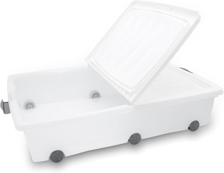 Spetebo XXL Unterbettkommode mit Klappverschluss 2er Set - 60 Liter - Aufbewahrungs-Rollbox mit zwei