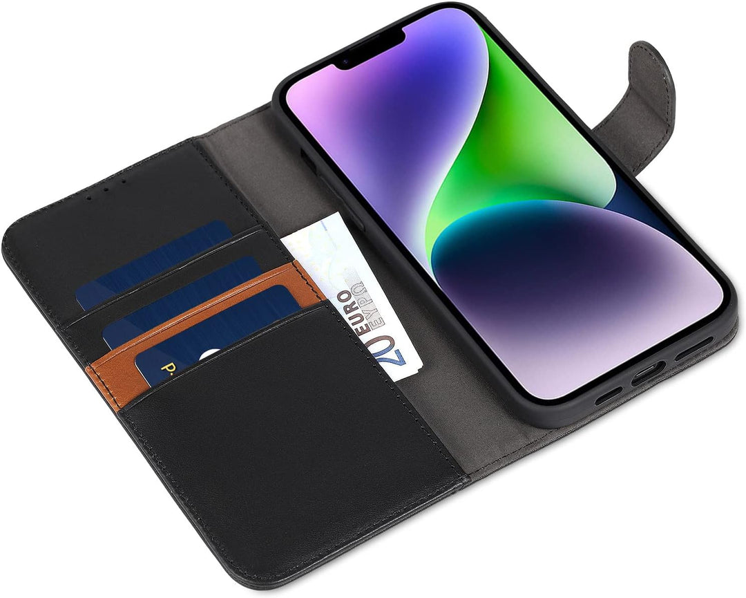 LENSUN Echtleder Hülle für iPhone 14 Plus, Handyhülle [Echtes Leder][Magnetverschluss][RFID Blocker]