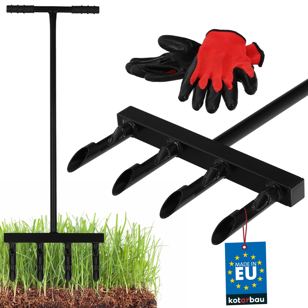 KOTARBAU® Rasenlüfter manuell + Handschuhe 105 cm Aerifizierer für Rasen Handvertikutierer Rasenbelü