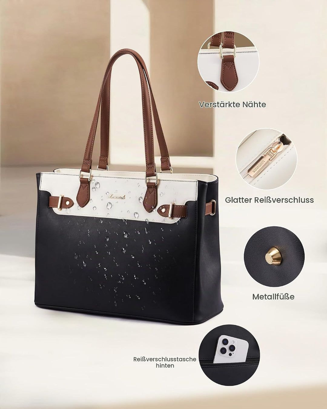 LOVEVOOK Handtasche Damen Mittelgross, 15,6" Shopper Tasche Arbeitstasche Elegant Laptoptasche Gross