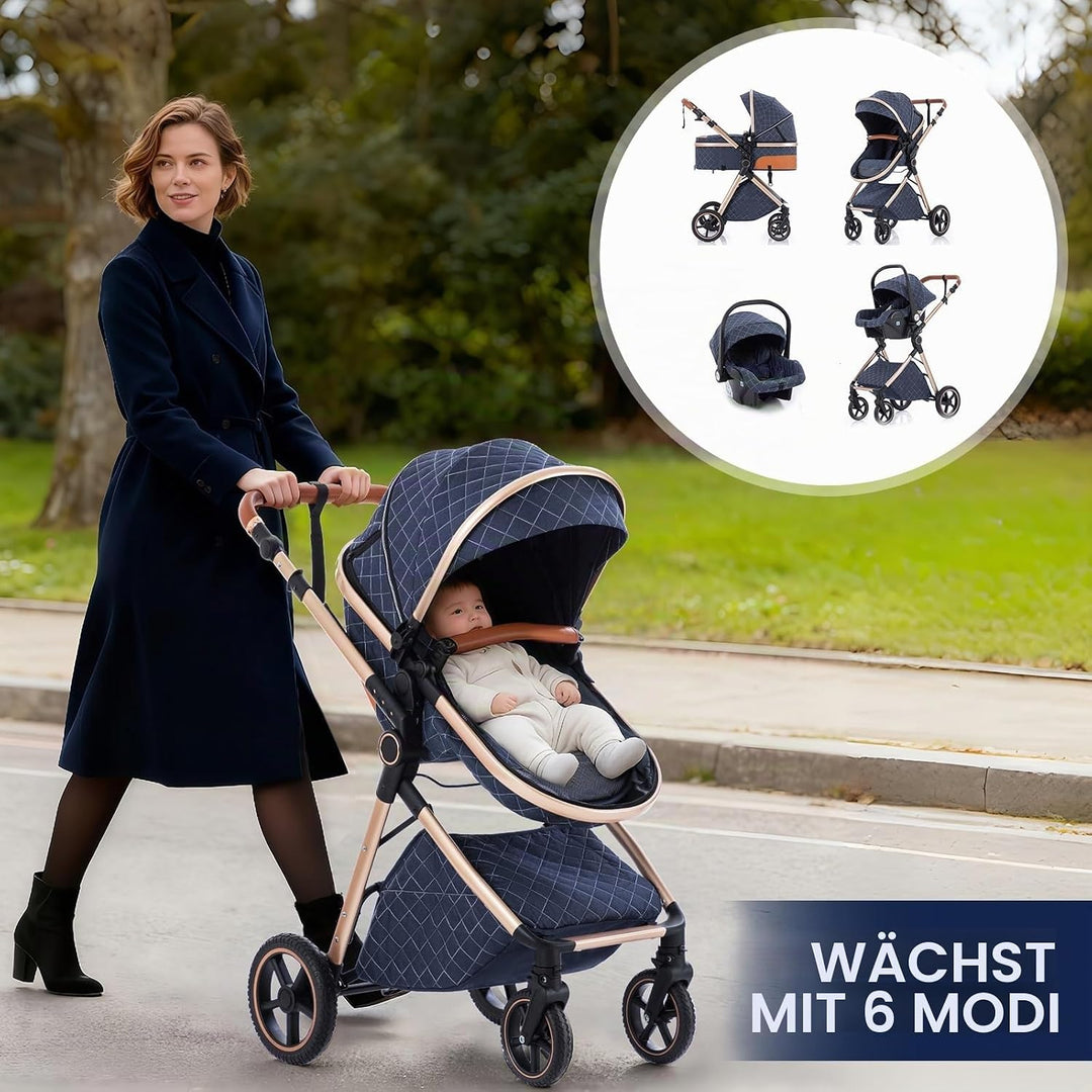 Gcarebb 3 in 1 Kinderwagen Reisesystem Mit Isofix Base, Buggy Mit Auto Babyschale, Mit Höhenverstell