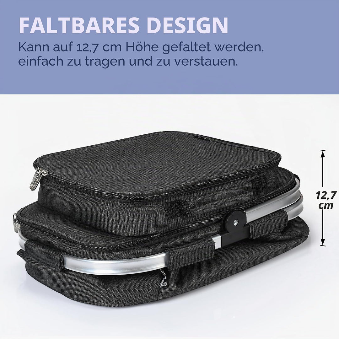 Kato Tirrinia 34L Faltbar Einkaufskorb Kühltasche, Isoliert Picknickkorb mit Bestecktasche Camping,