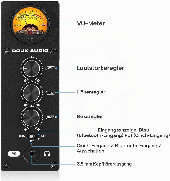 Douk Audio P6 HiFi Bluetooth Röhrenvorverstärker Stereo Audio Verstärker Kopfhörer Verstärker Tube P