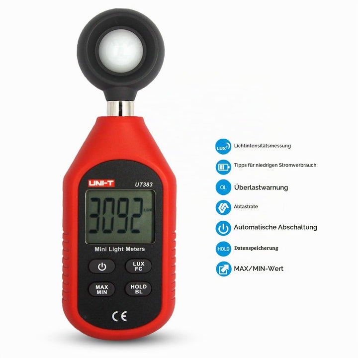 UNI-T UT383 Digital Luxmeter Lichtmesser Beleuchtungsmessgerät LCD Messgerät Helligkeitsmesser 0 Lux