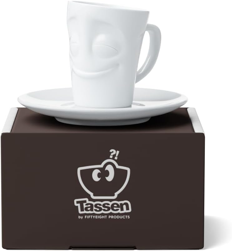 Fifty Eight T02.12.01 Mug Espresso-Mug & Unterteller(vergnügt), Hartporzellan, weiss, Vergnügt