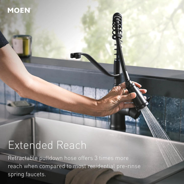 Moen 5923SRS Ausrichten Einhebel-Vorspülfeder-Küchenarmatur mit Power-Boost, Fleckenresistent, Stand