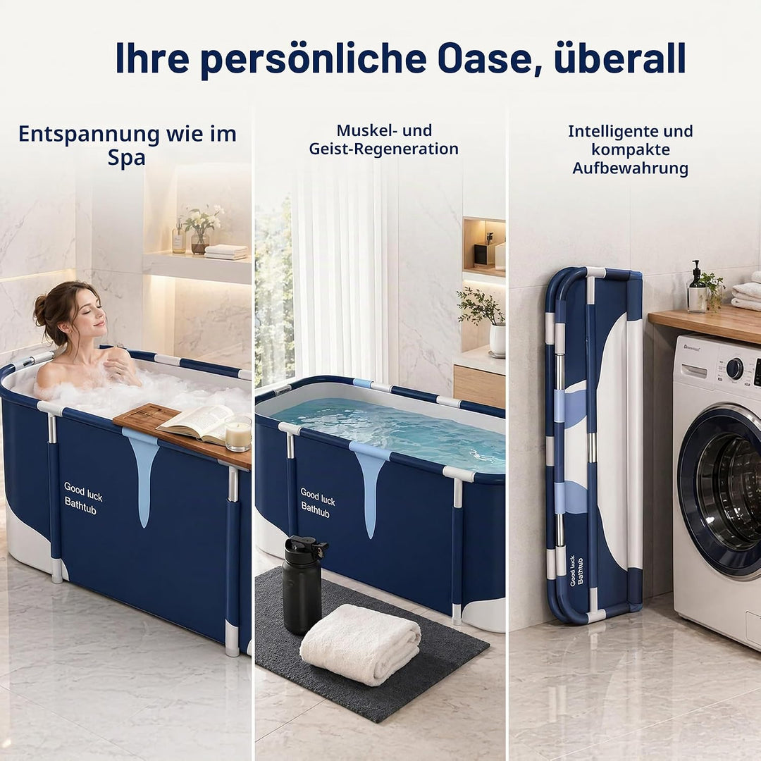 Faltbare Badewanne 140 cm, 6-lagige Isolierung, Ablauf unten/seitlich, inkl. aufblasbare Kissen - fü