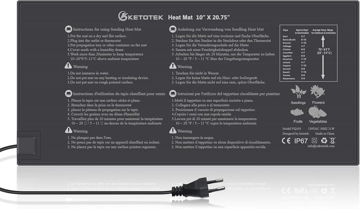 KETOTEK Sämling Heizmatte Pflanzen Anzucht Pflanzenheizmatten Samen Wärmematte Wasserdicht 230V 220V