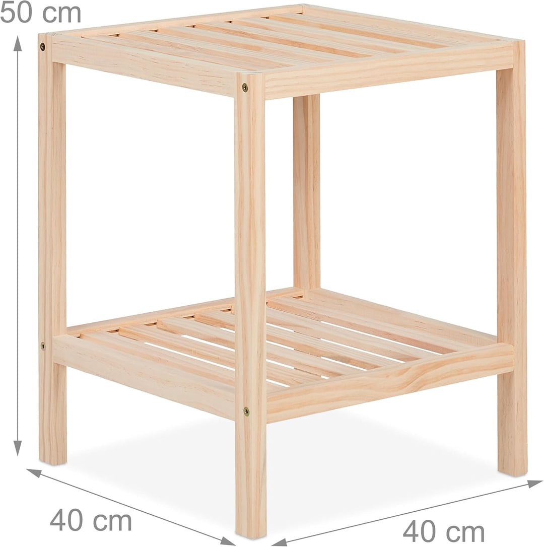 Relaxdays Beistelltisch, Holz, HxBxT: 50 x 40 x 40 cm, Wohnzimmertisch mit 2 Ablagen, quadratischer