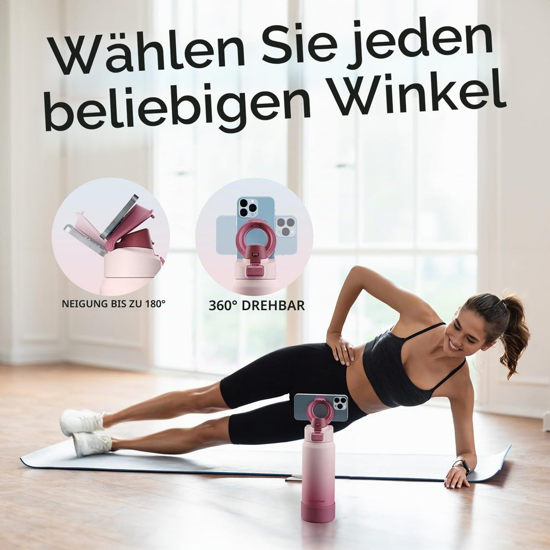 Magcheer Trinkflasche mit Handyhalterung 1L Magnetische Wasserflasche 360° Verstellbar Flasche Magne