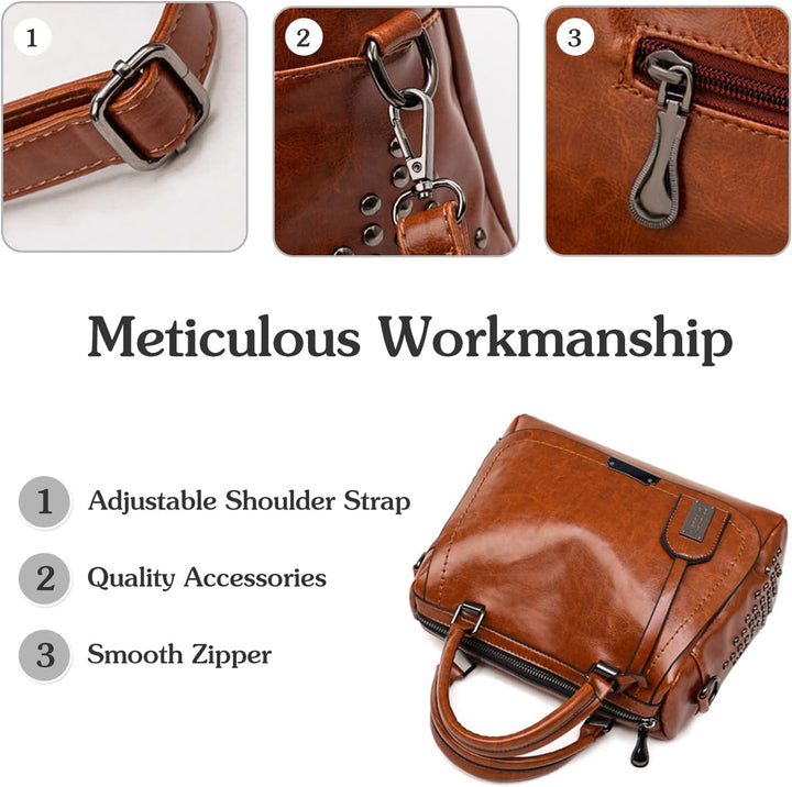 PORRASSO Retro Handtasche Damen Umhängetaschen Frauen Schultertaschen PU-Leder Henkeltasche für Arbe