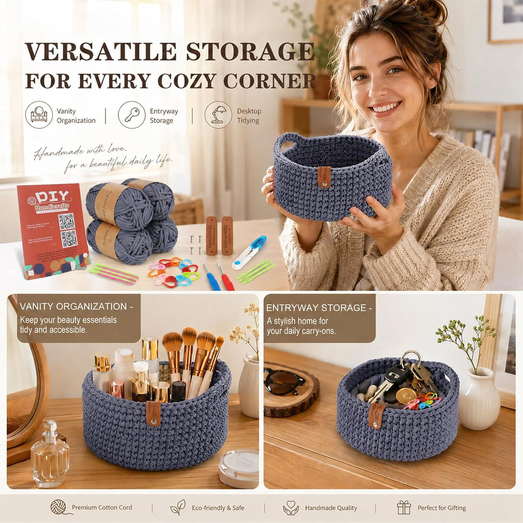 MIUUIPI Häkelset für Anfänger, 2Pcs Square Häkelkorb Häkelset, Komplettes Häkel Set, Korb Crochet Se