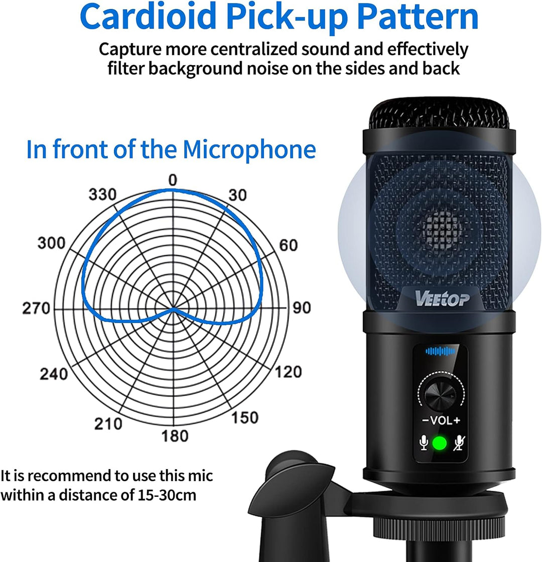 Veetop USB Mikrofon PC Microphone mit hochqualitativer 192 kHz 24 Bit Abtastrate Standmikrofon Konde