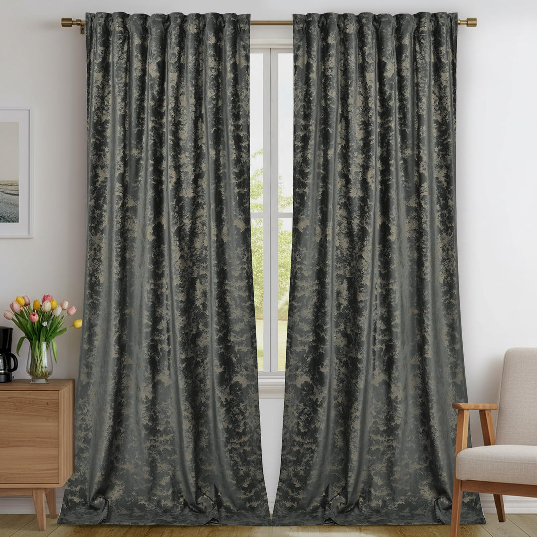 Rosnek Samt Vorhang Grau Blickdicht 2er Set,H274xB132CM Gardinen Kräuselband mit Heissprägen Muster,