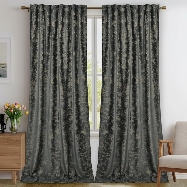 Rosnek Samt Vorhang Grau Blickdicht 2er Set,H274xB132CM Gardinen Kräuselband mit Heissprägen Muster,